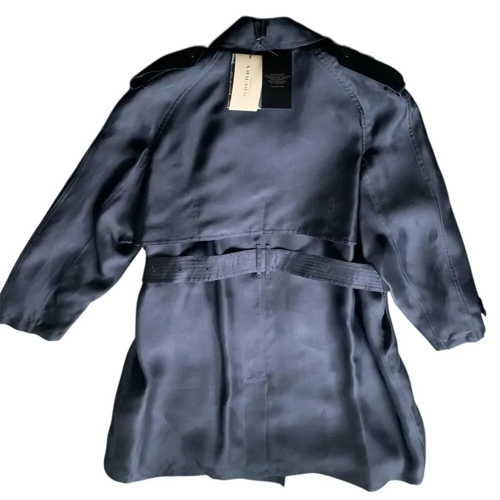 NEW NWT BURBERRY SILK Midnight Blue Trench Coat Jacket sz US 10 $3350 - Picture 4 of 14